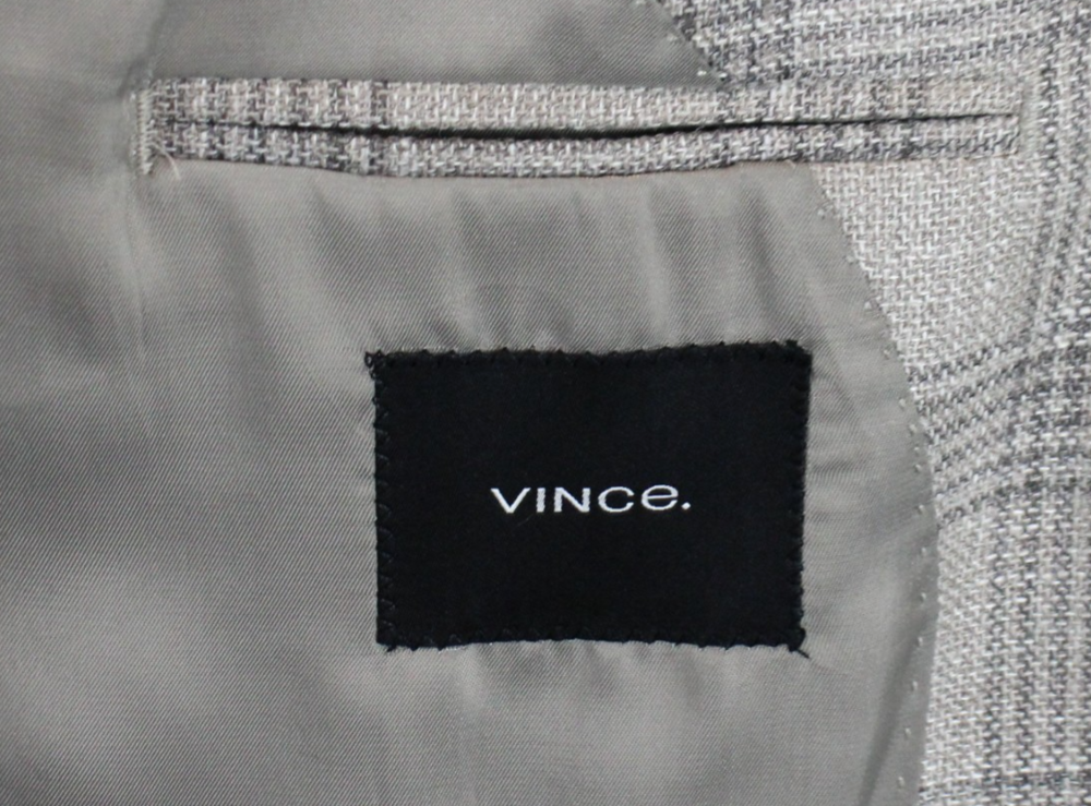 Vince Sport Coat 42 R Mens Tan Plaid Unstructured Wool Silk Linen Slim Blazer - Picture 2 of 13